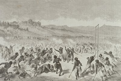 Choctaw Indianen die een Balspel spelen in de jaren 1850, uit 